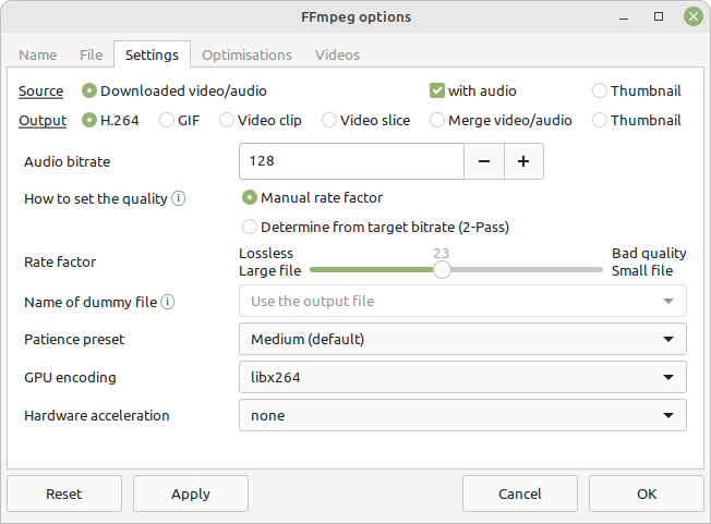 Advanced FFmpeg settings