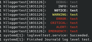 systemd-journald output with color highlighting