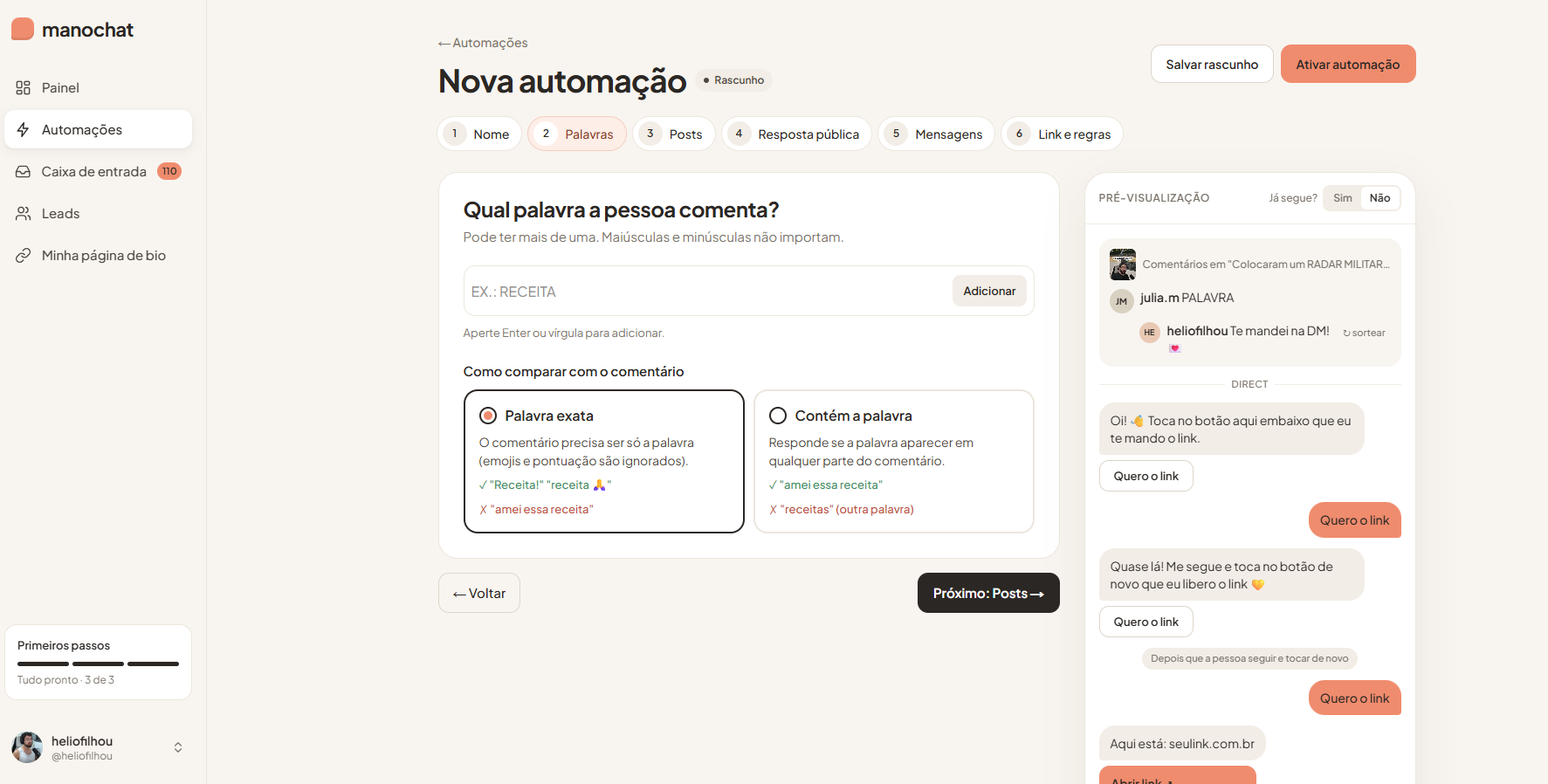 Editor de automação de comentário