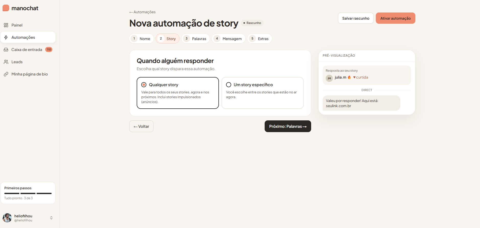 Editor de automação de story