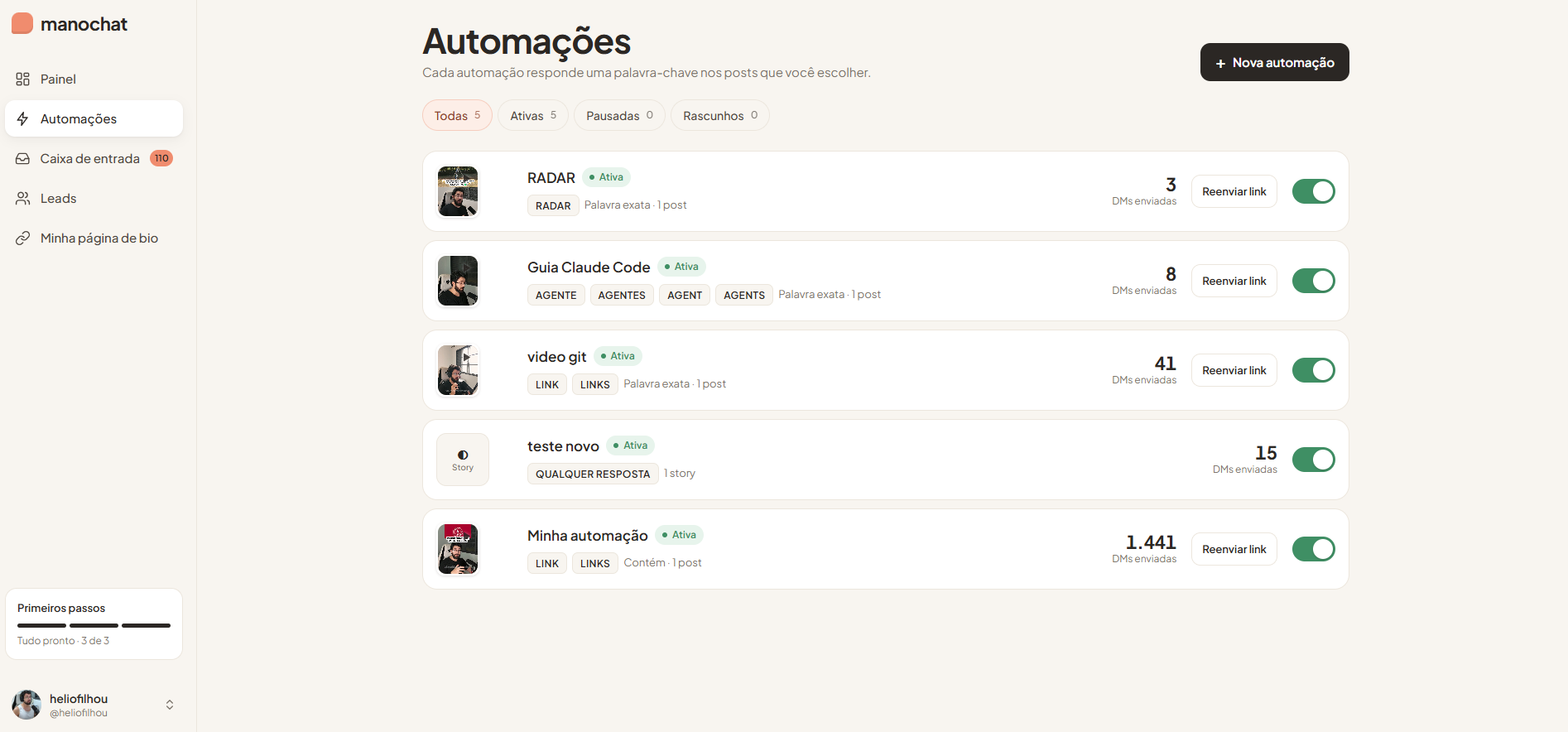 Lista de automações