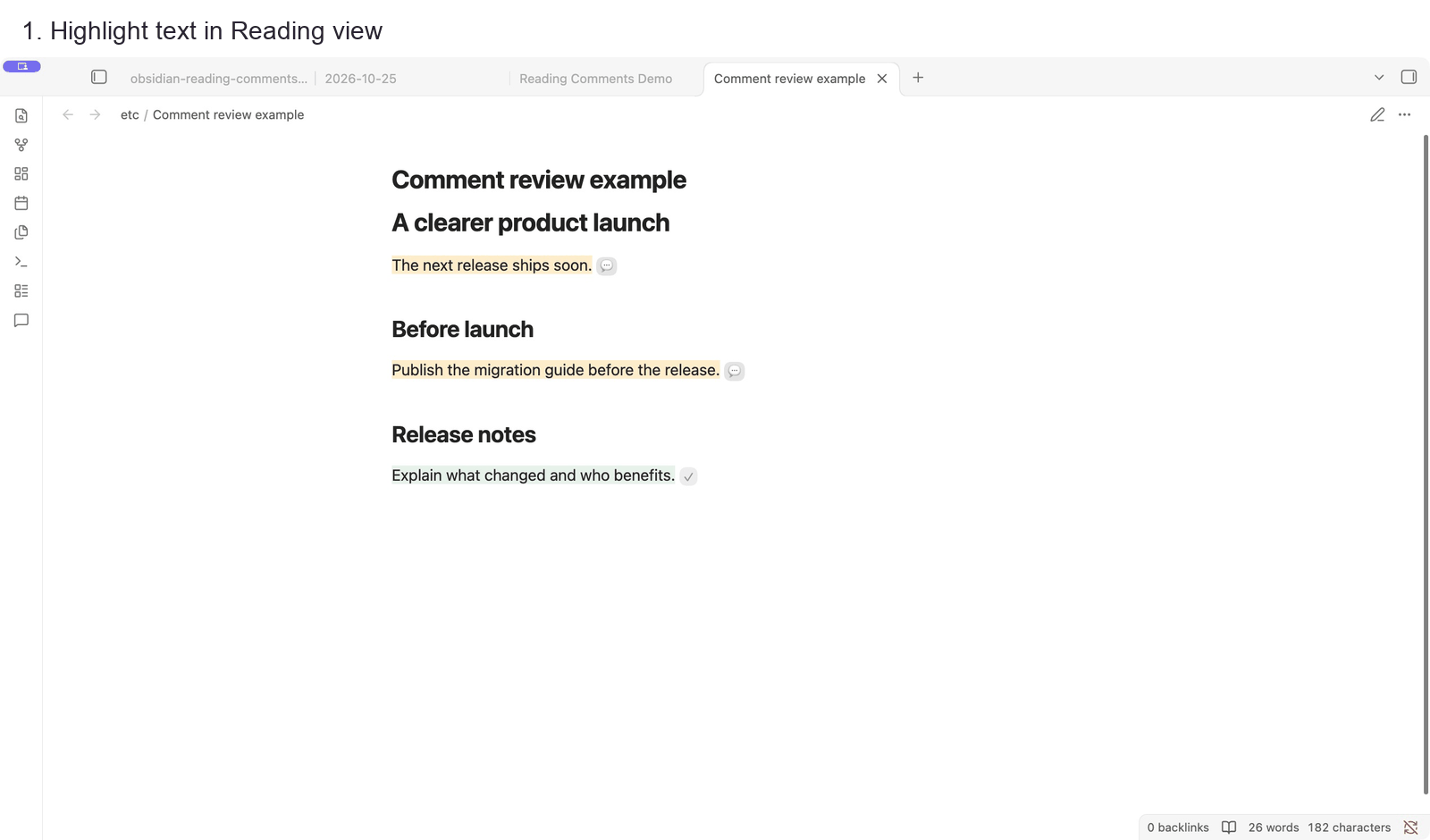 Note Review Comments - Obsidian Plugin
