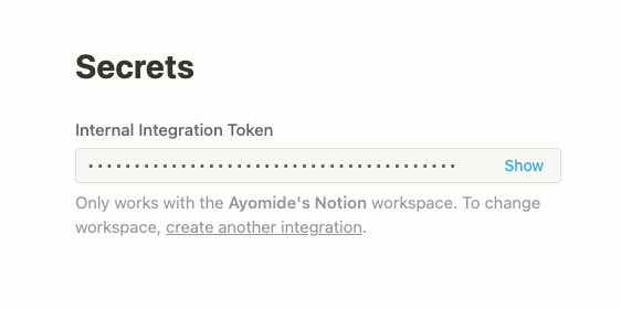 internal integration token