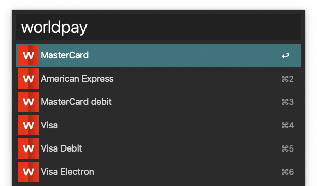 Copy WorldPay test card to clipboard