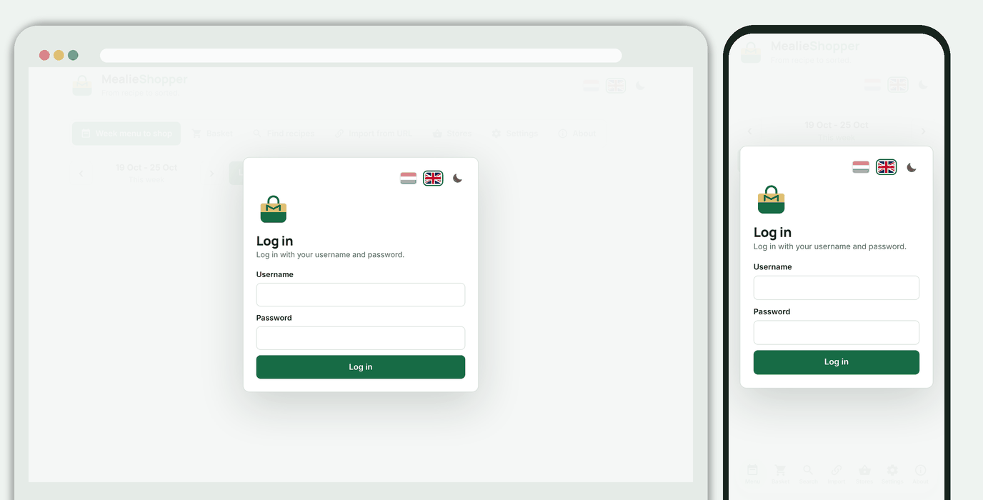 The login page with username and password