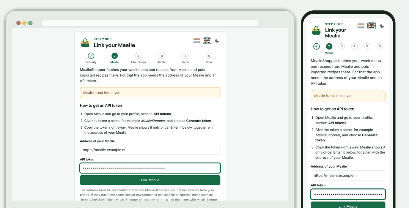 Setup guide, step 2: linking Mealie with address and token
