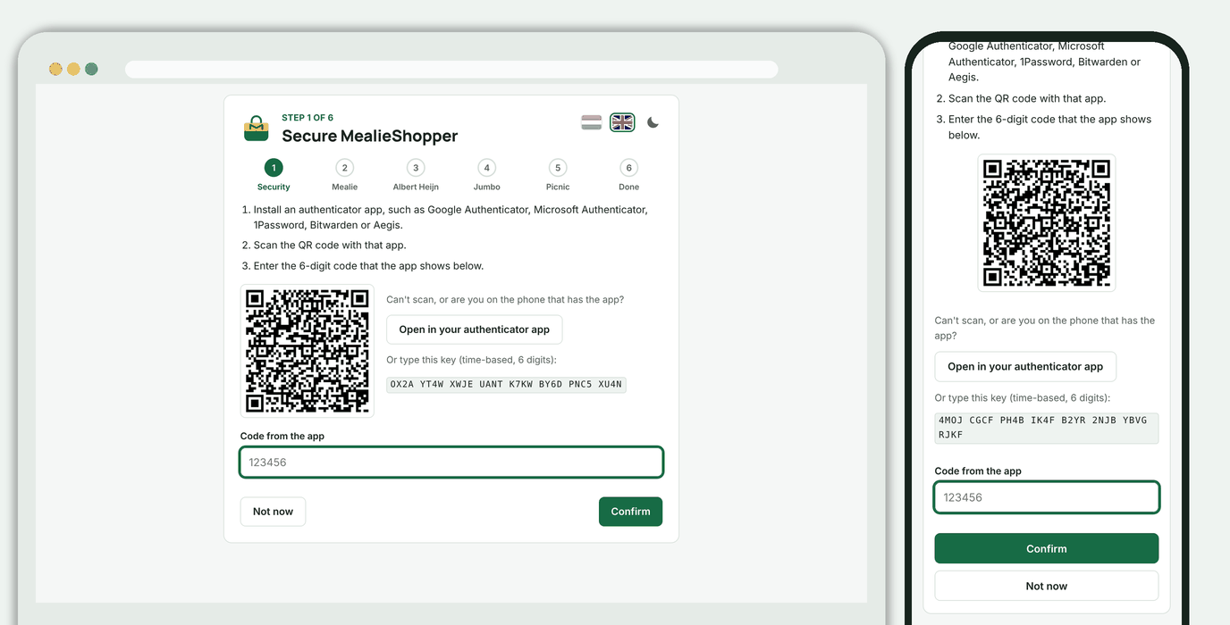 Setting up two-step verification with a QR code