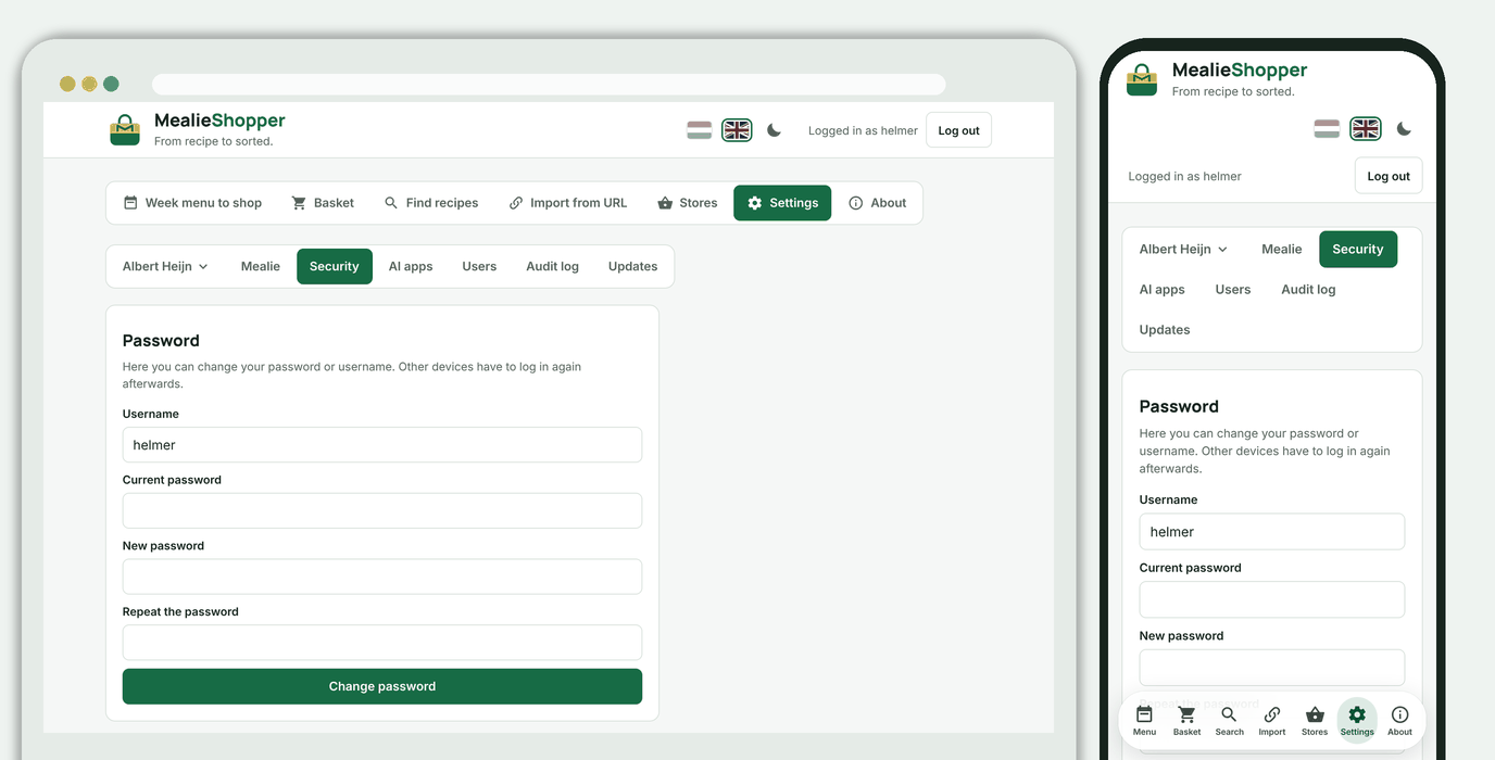 Profile, Security: password, two-step verification and passkeys