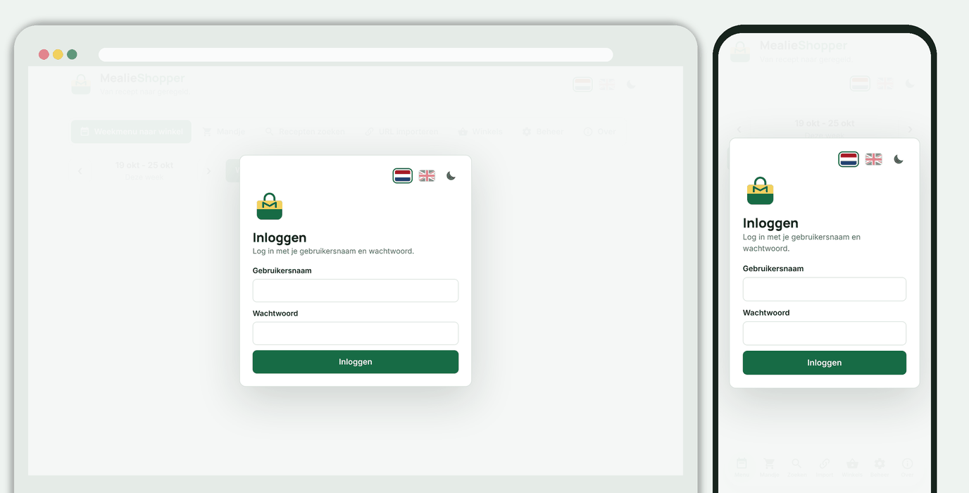 De inlogpagina met gebruikersnaam en wachtwoord