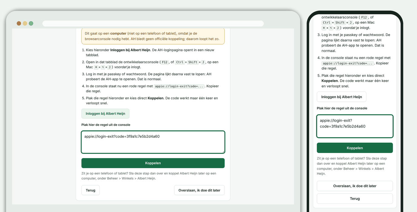 Installatiehulp, stap 3: Albert Heijn koppelen