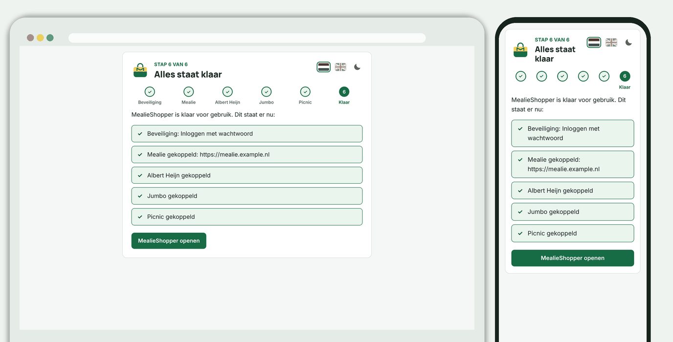 Installatiehulp, laatste stap: overzicht