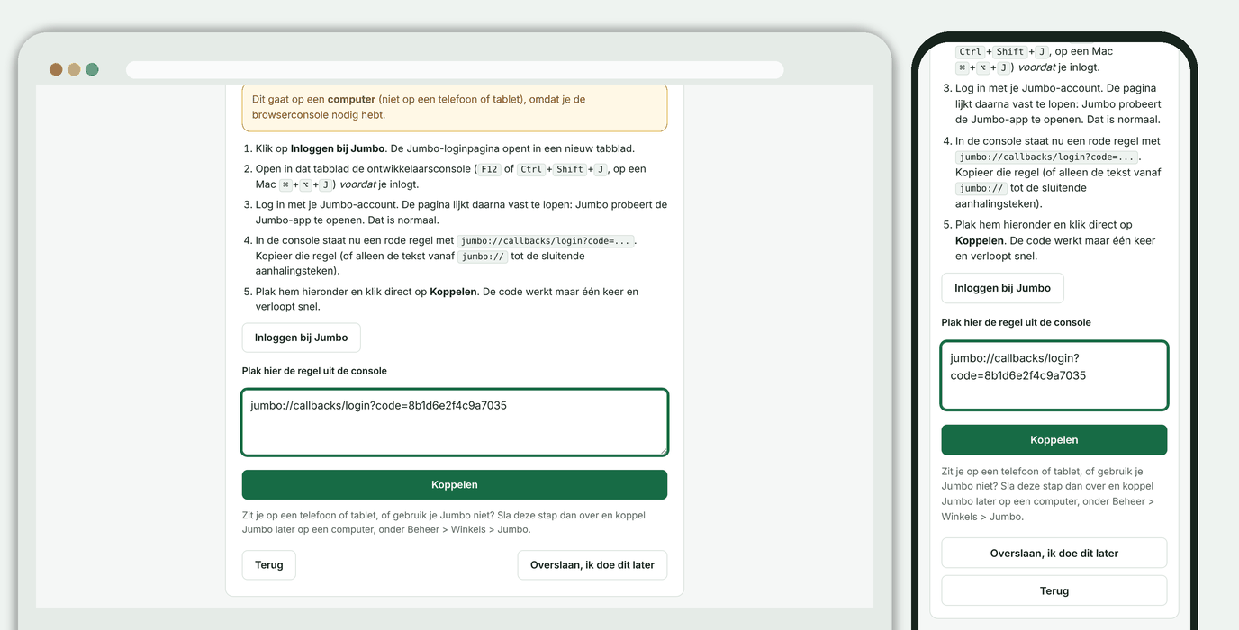 Installatiehulp, stap 4: Jumbo koppelen