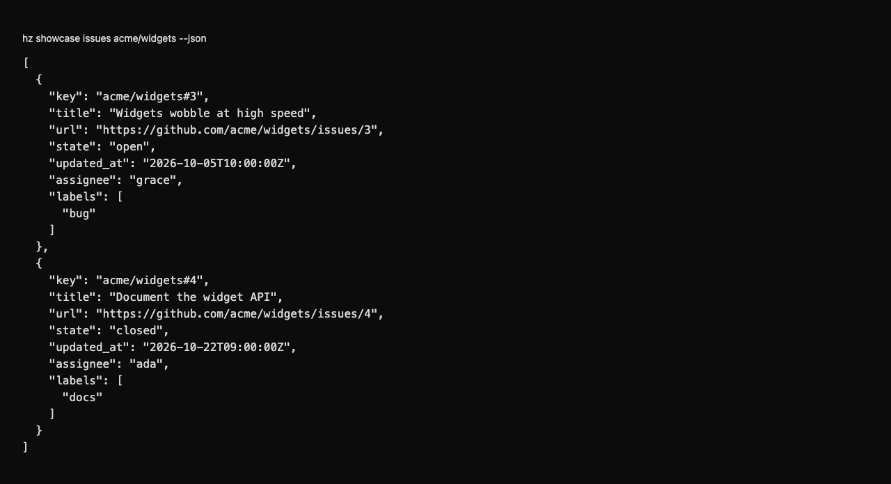 Typed issue results for scripts and agents — fixture-only requester, fictional GitHub data