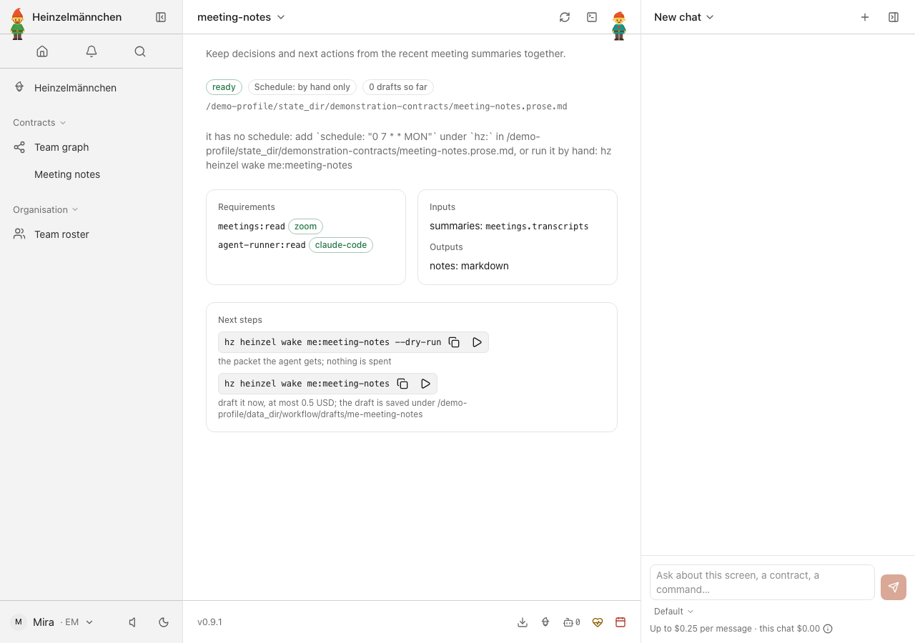 Meeting notes combines the declared source inputs — local demonstration, no report generated