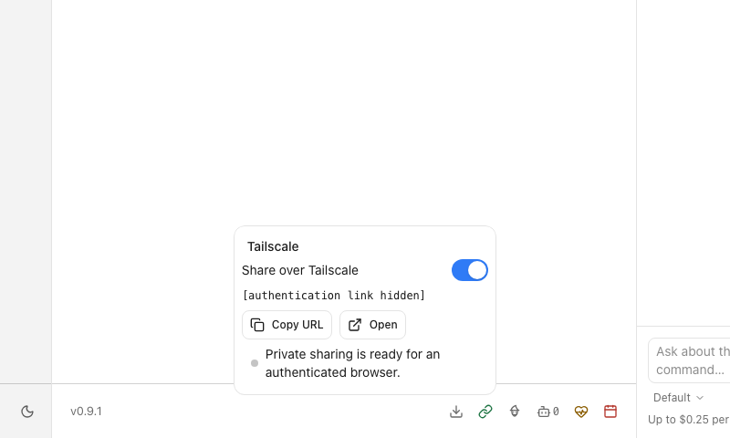 Share the app privately with an explicit ready state — local Tailscale fixture; session hidden
