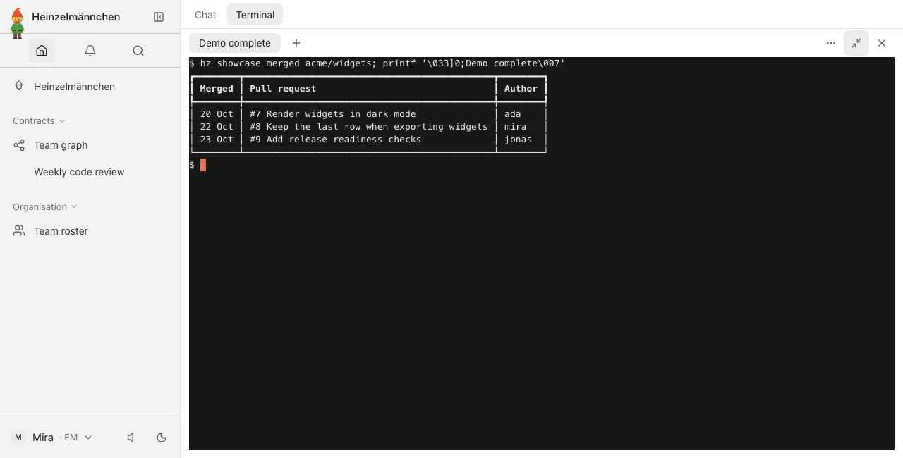 Merged pull requests in the app terminal — fixture-only requester, real GitHub adapter