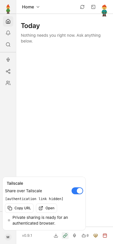 Inspect and copy the private link on a phone — local Tailscale fixture; session hidden