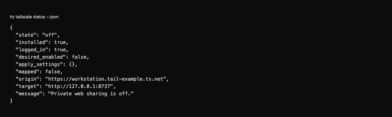 Verify private sharing is off from the shell — local fictional network