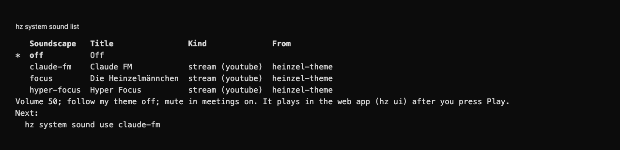 List the three theme-owned soundscapes without starting playback
