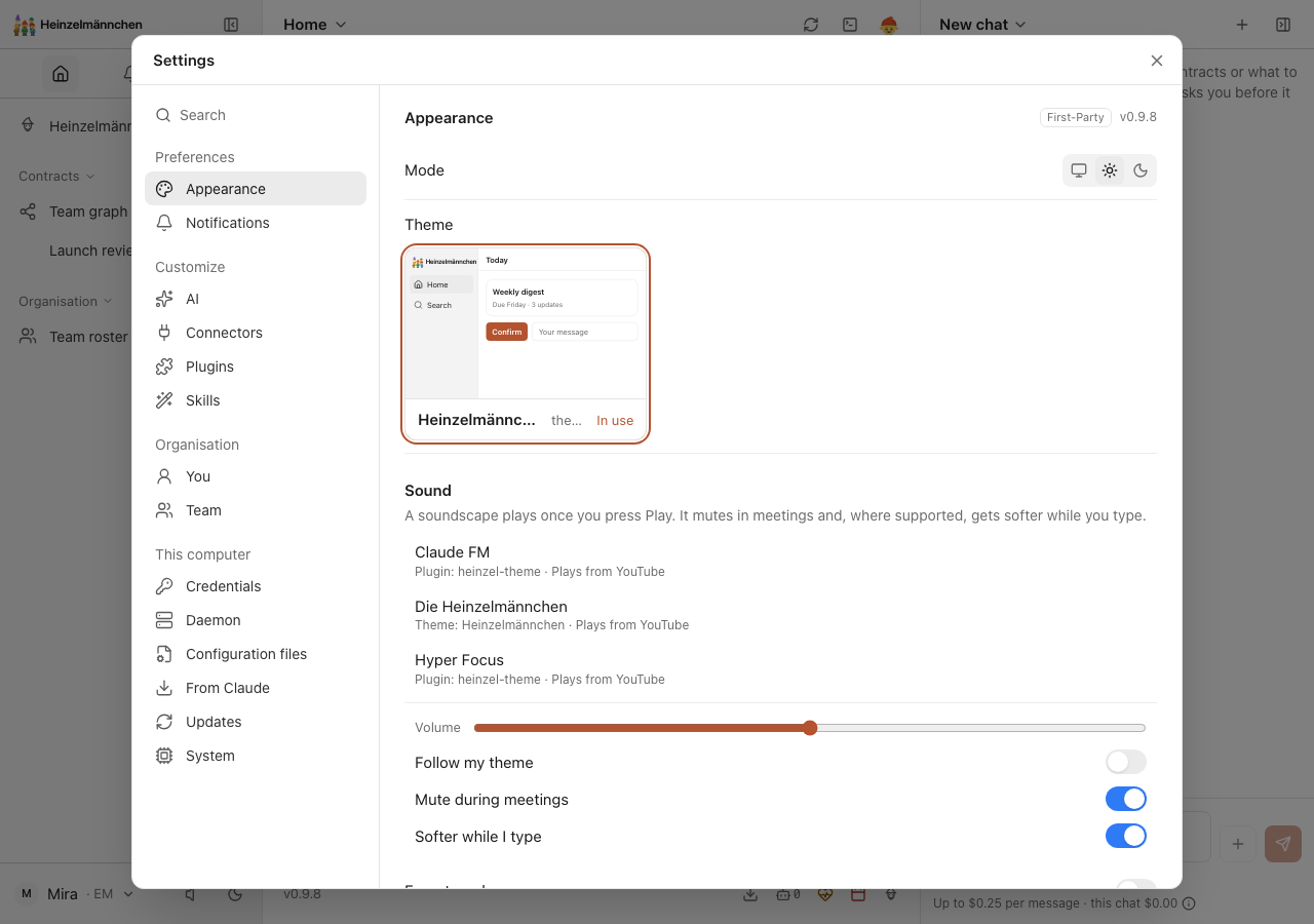 The theme supplies three optional YouTube soundscapes; playback starts only after Play