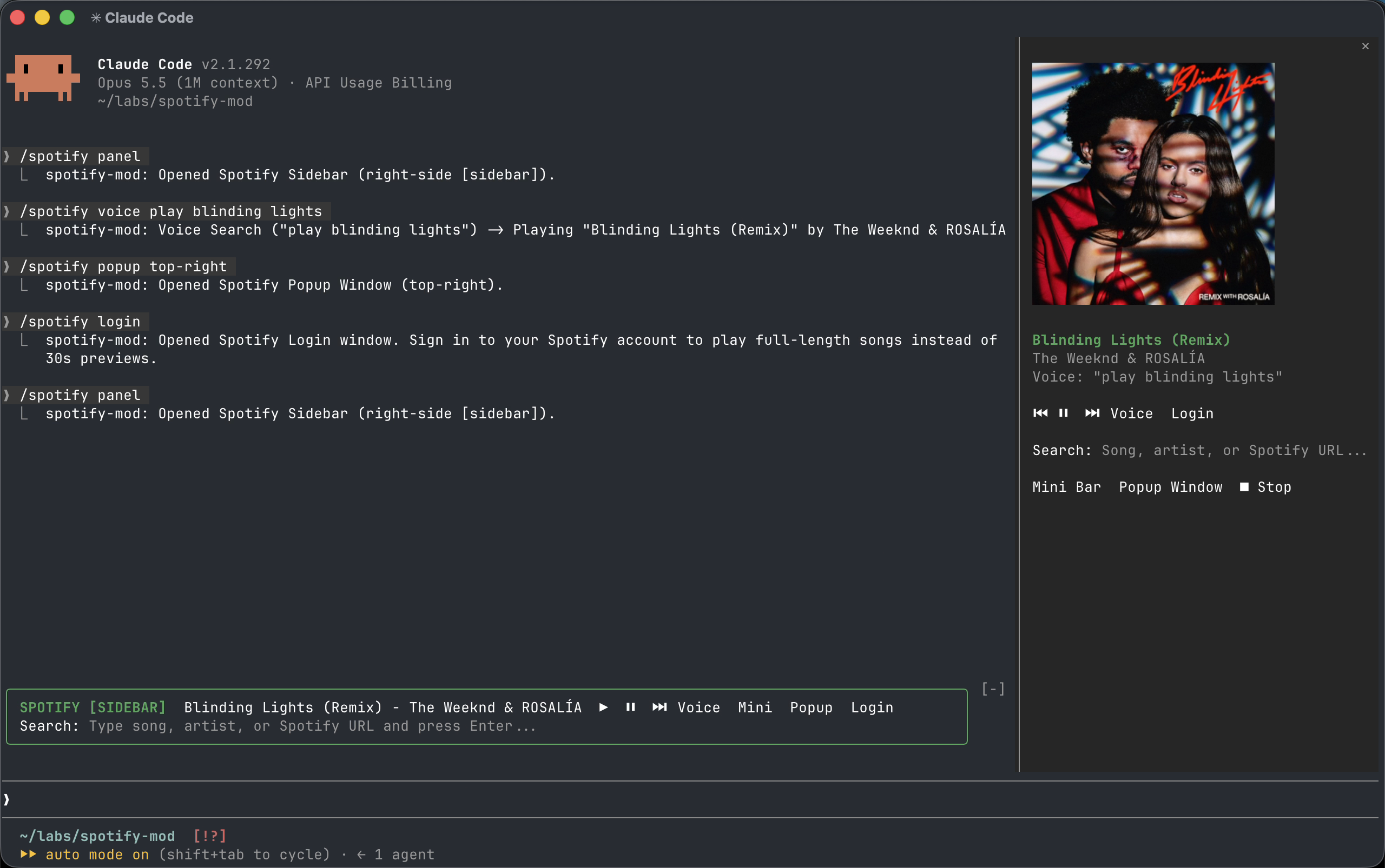 spotify-mod running inside Claude Code