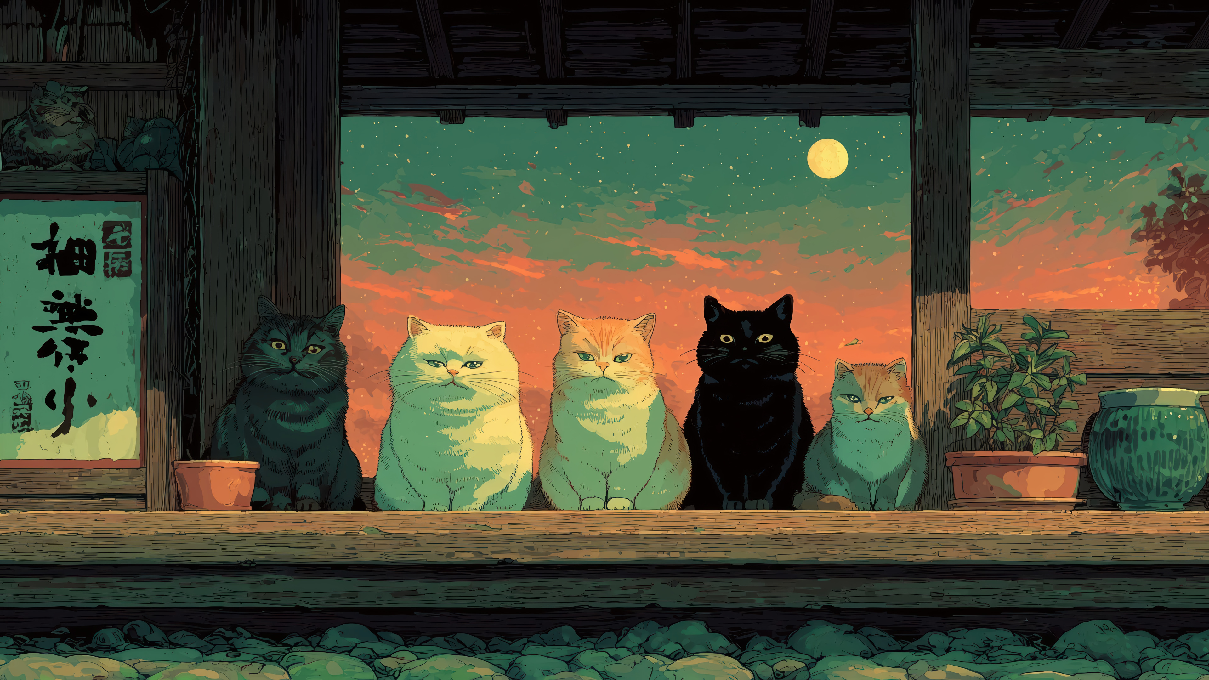 Cats at Moonrise