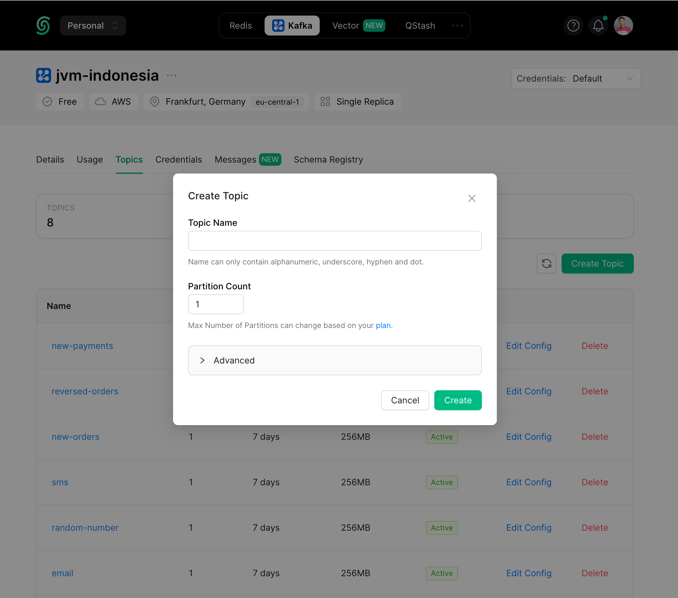 Create topics in cluster