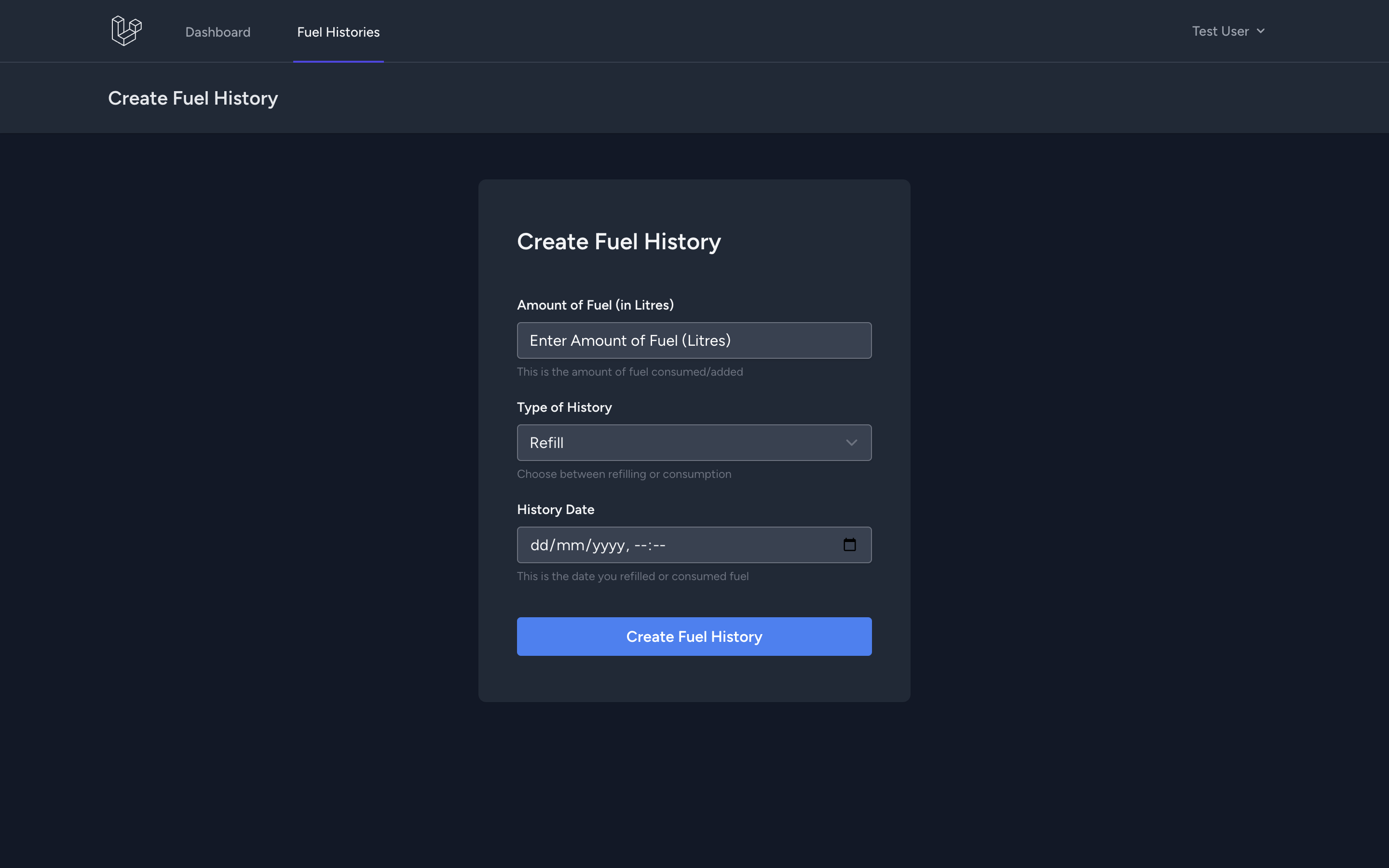 Create Fuel History Page