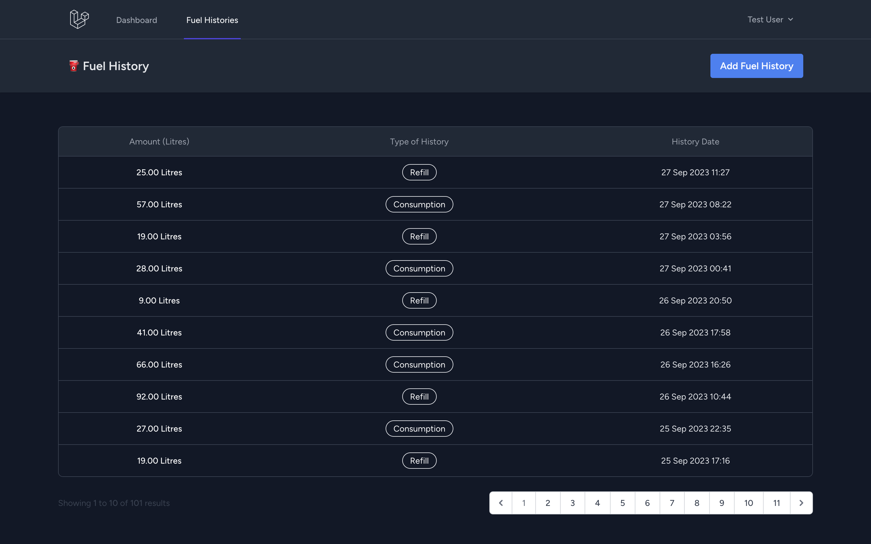 Fuel History Page