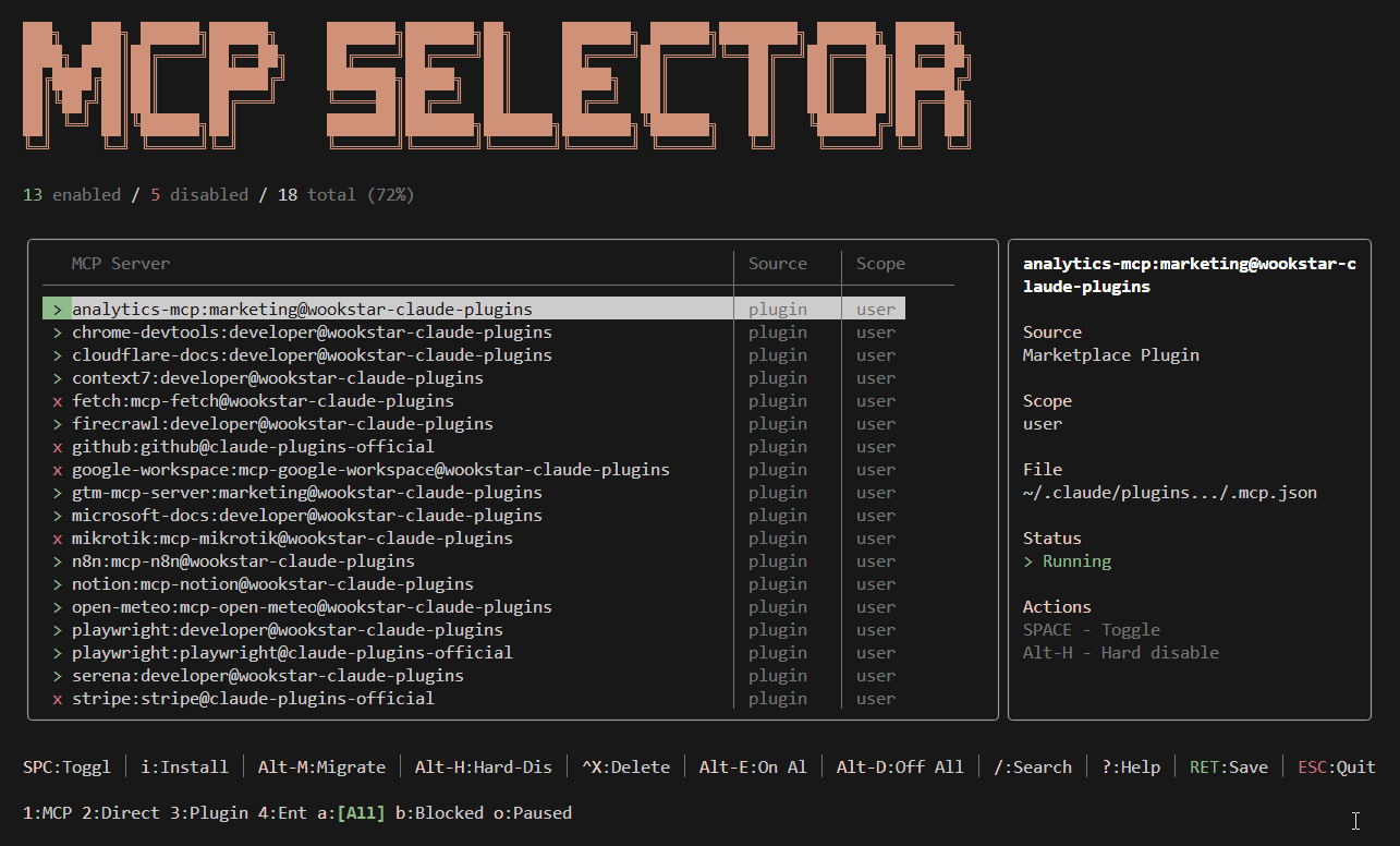 MCP Server Selector Screenshot