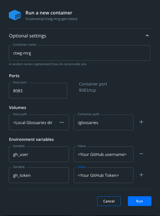 Docker Run Optional Settings