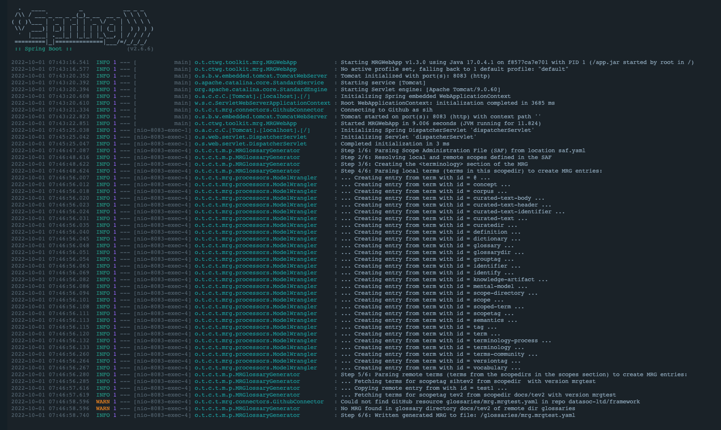 MRG log output with completion messages