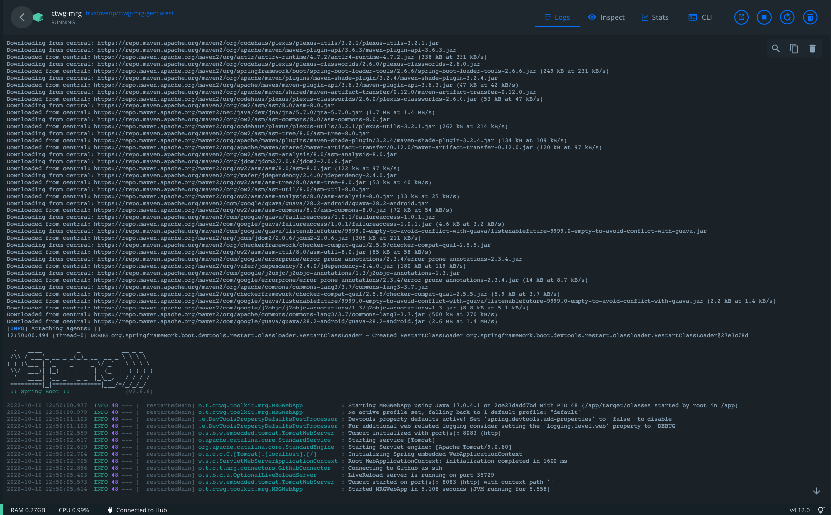 Log output showing MRG started