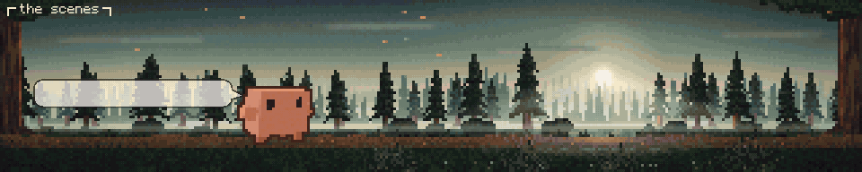 A tour of the seven scenes: forest, space, city, desert, volcano, lab and night village