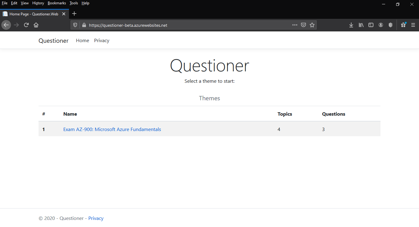 Questioner Home Page