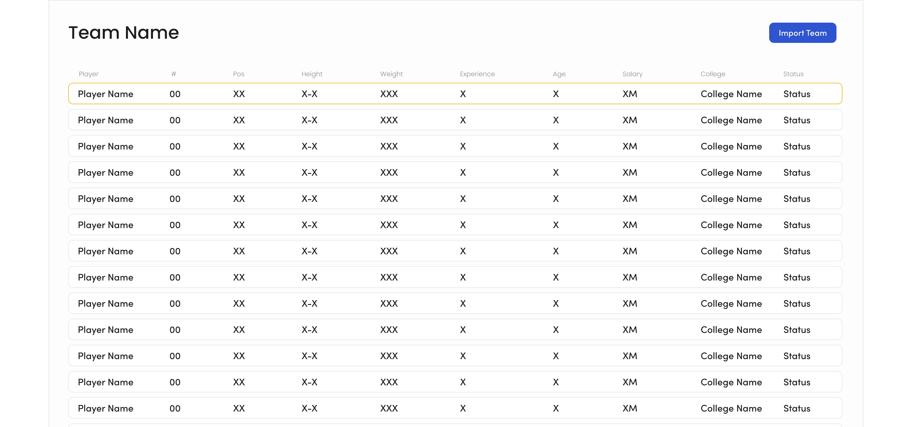 My Team Data