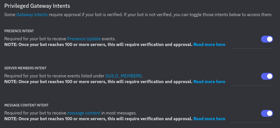 Privileged Gateway Intents