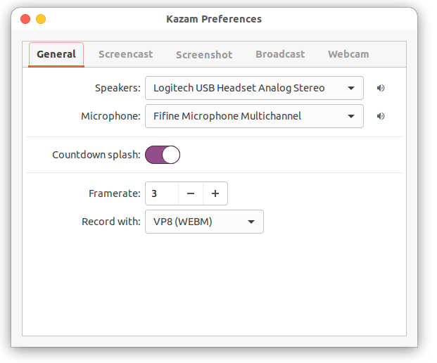 Kazam Preferences Screenshot