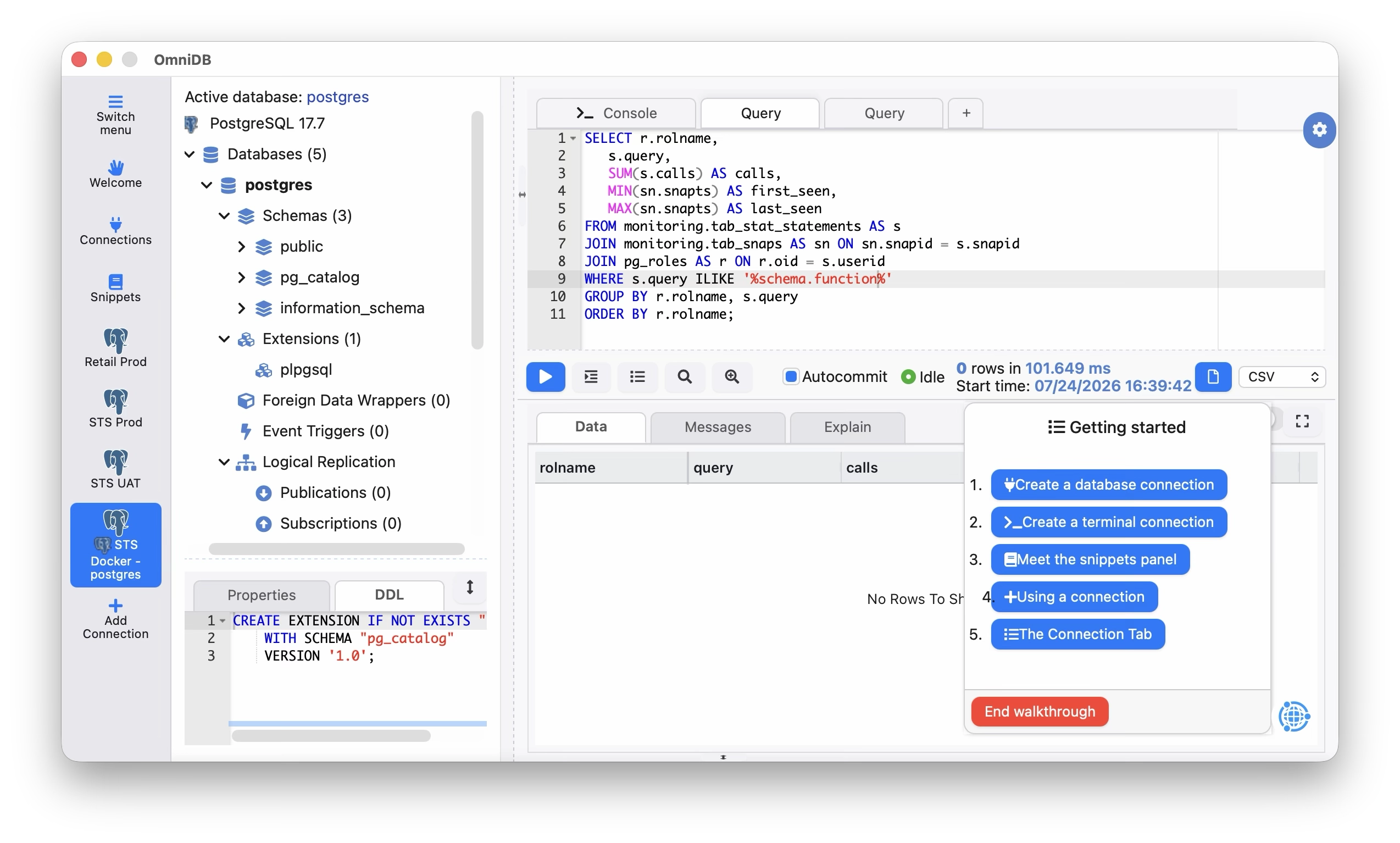 OmniDB workspace, light theme