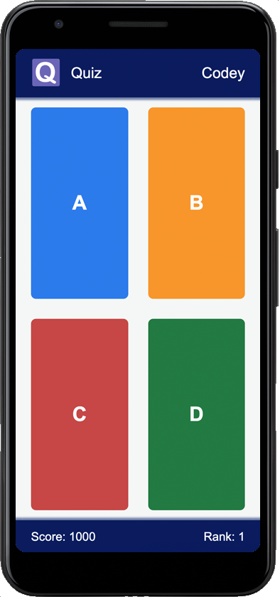 Quiz player app showing answer buttons