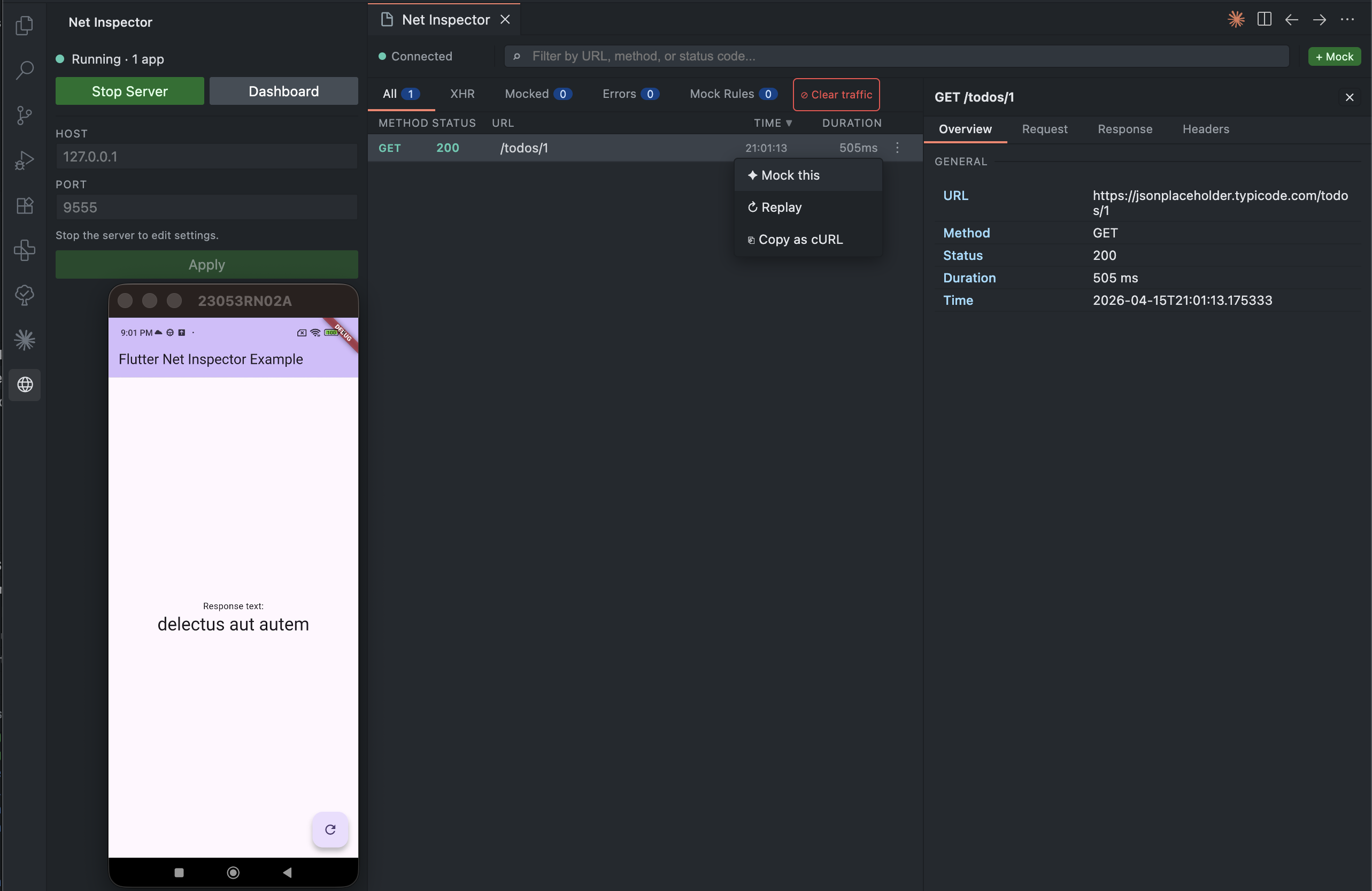 Live traffic and context menu