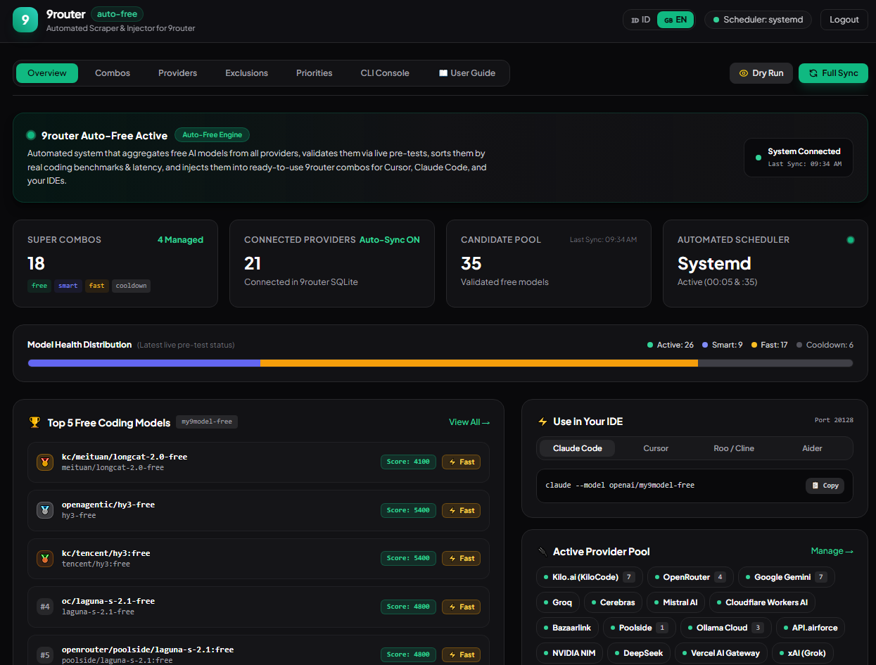 9router Auto-Free Web Console Dashboard