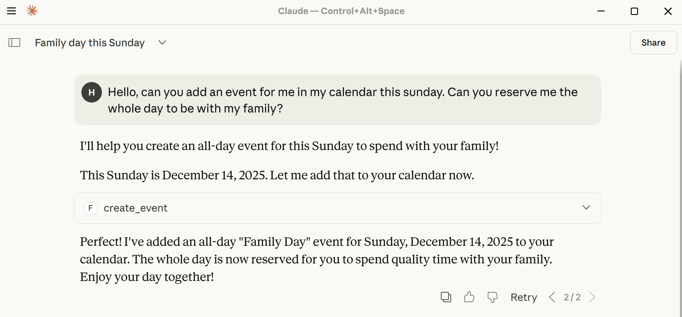 Image of claude creating an event in my calendar