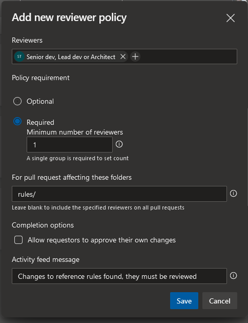 Azure DevOps reviewer policy