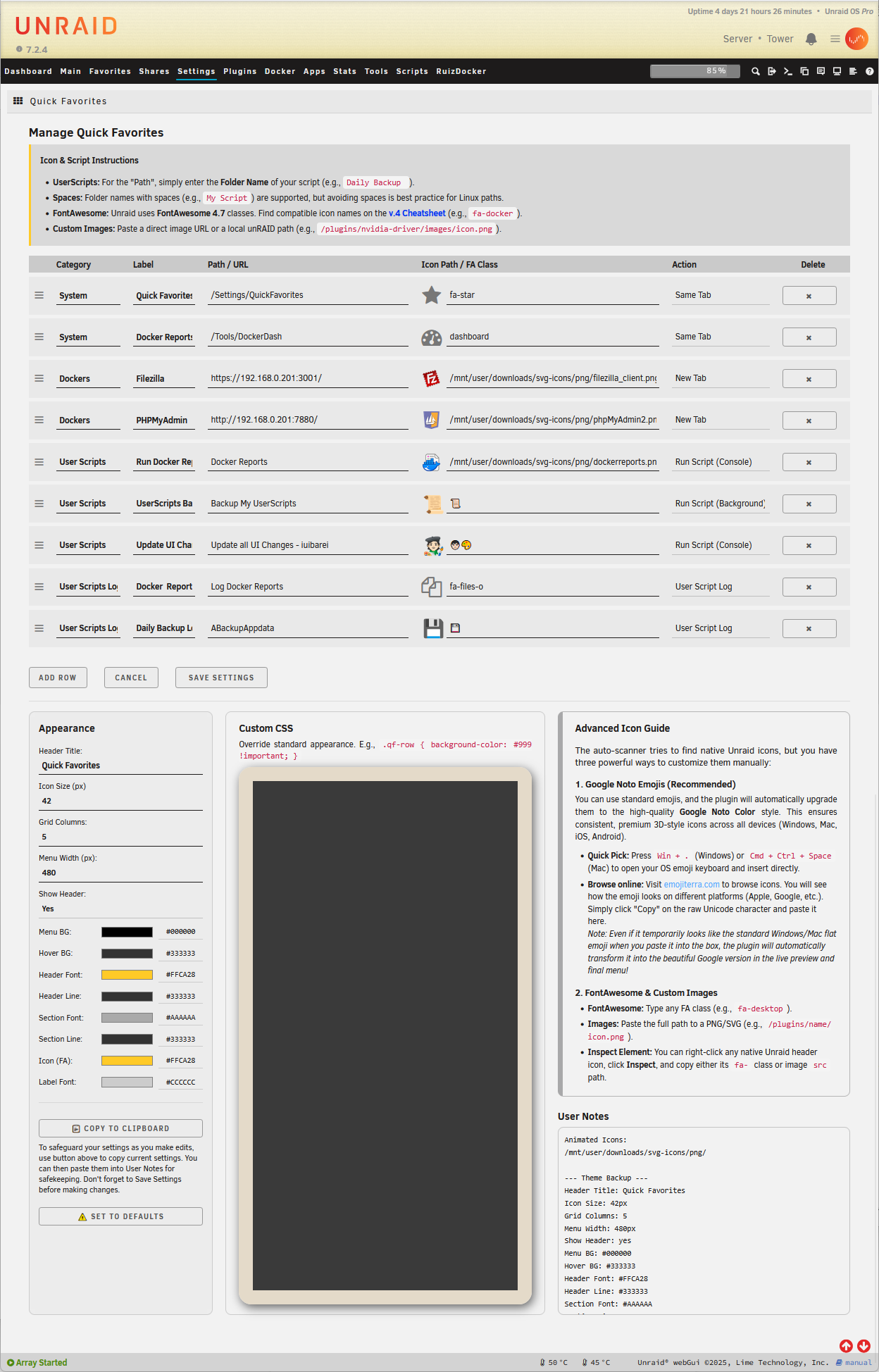 Settings Page