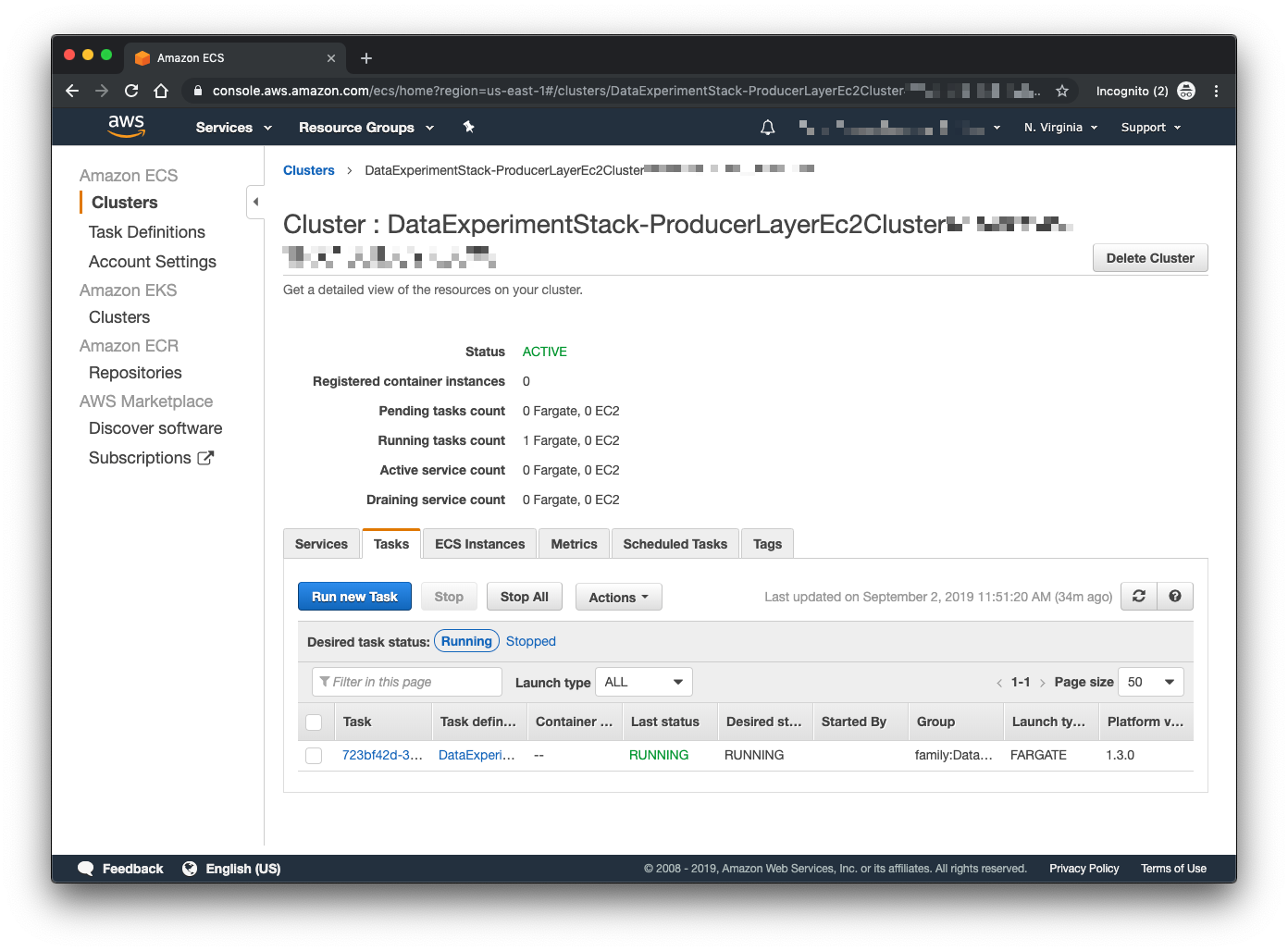 Producer ECS cluster details