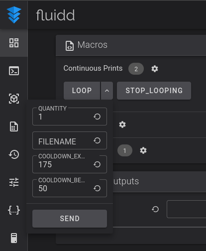 Screenshot of macro now available in Fluidd ui
