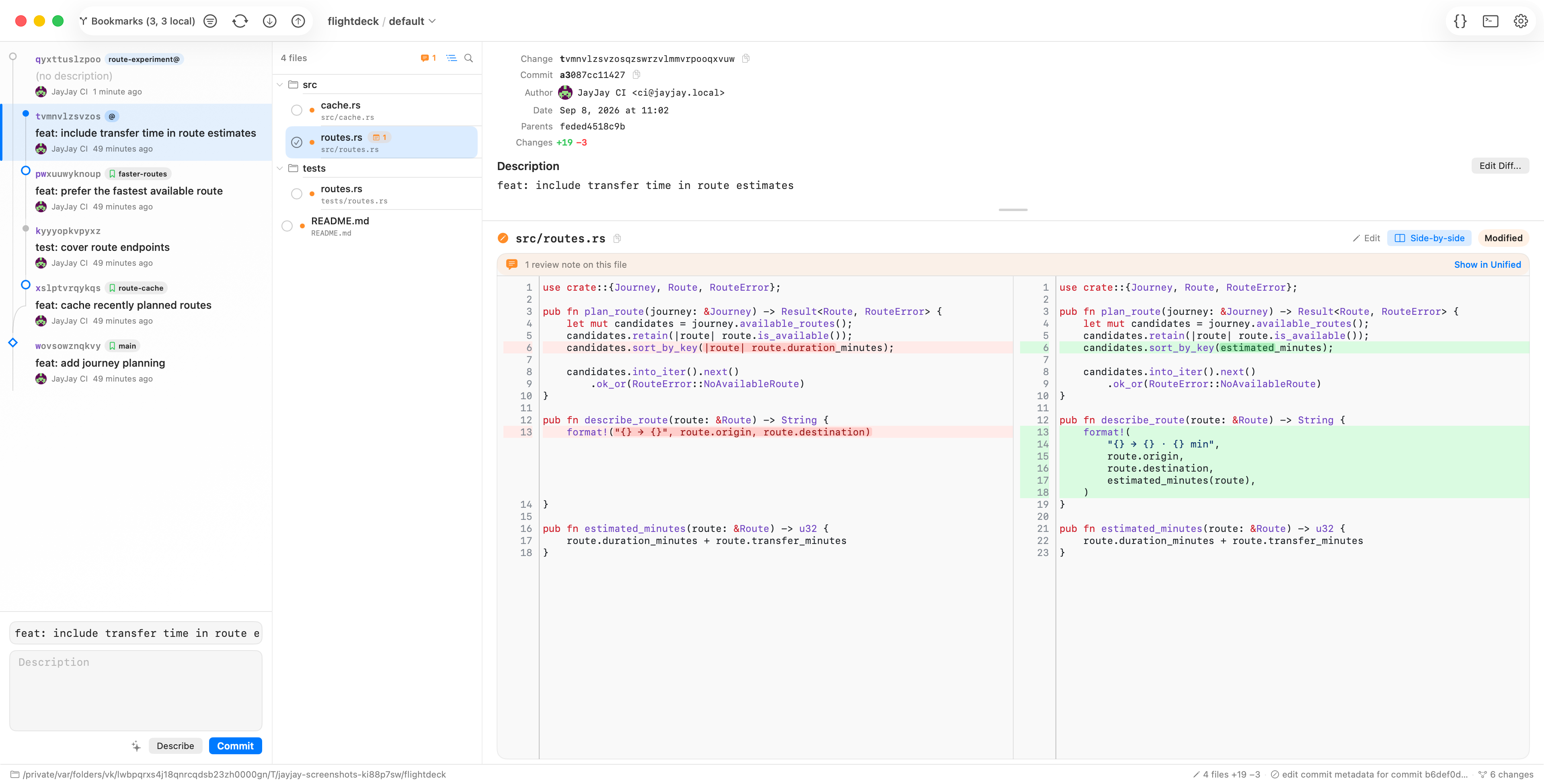 JayJay — change graph, bookmarks, and side-by-side code review
