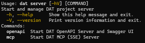 DAT CLI SERVER HELP