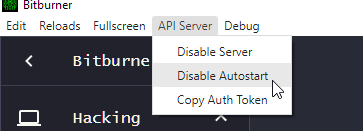 Image showing API Server context menu in the bitburner game client